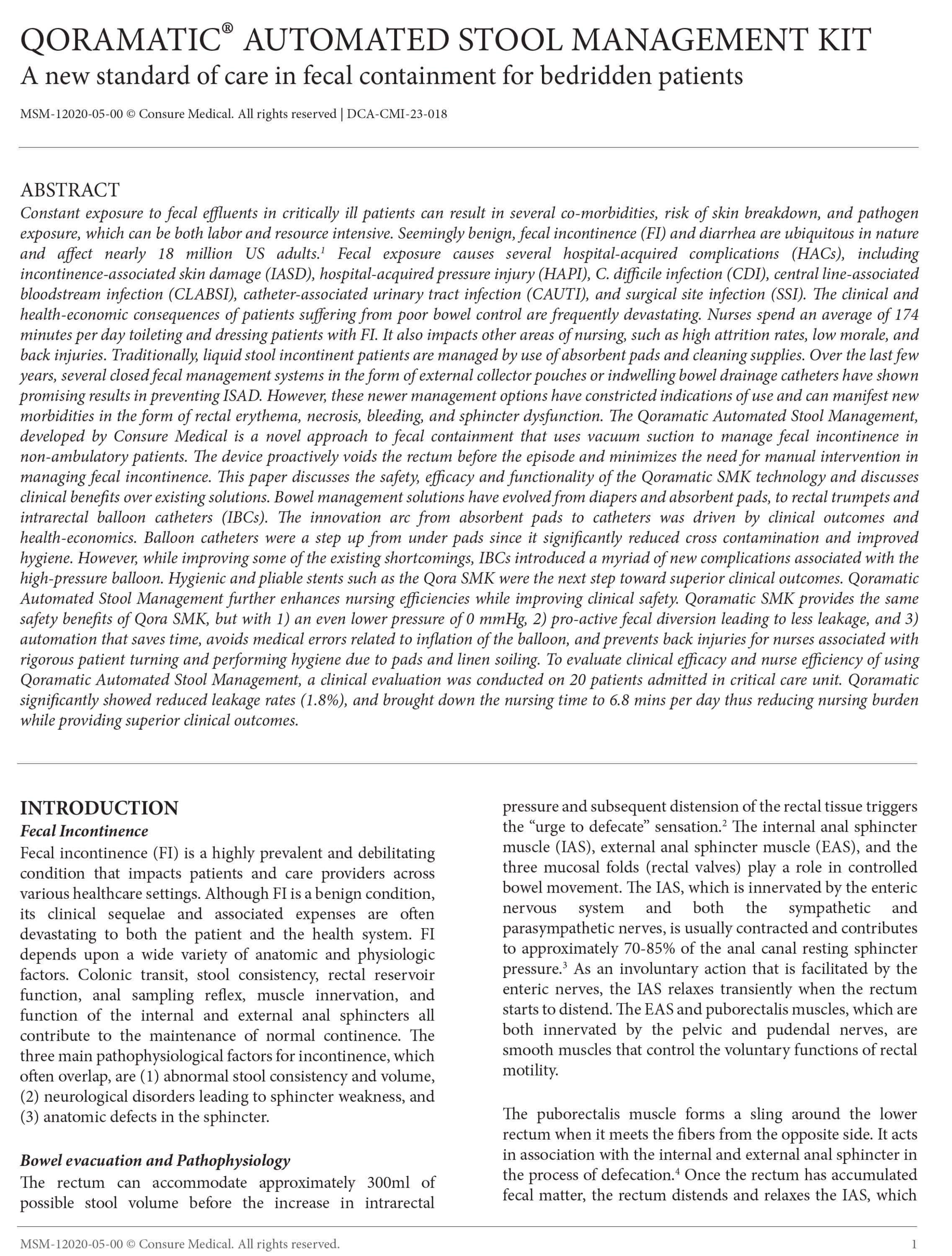 Consure Medical Qoramatic Automated Stool Management System White Paper